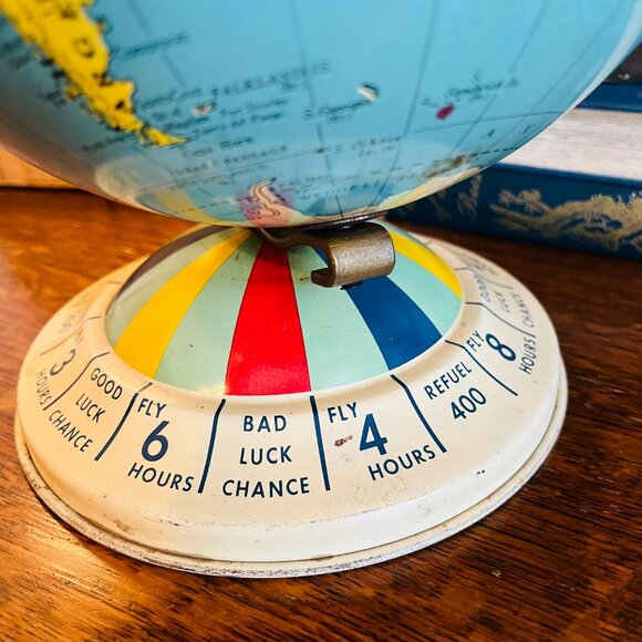 Vintage Mid Century Tin Desk 8 Inch Magnetic Air Race Globe, Replogle Globes Inc - Picture 9 of 16